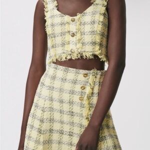 Zara Yellow textured Plaid Women's top